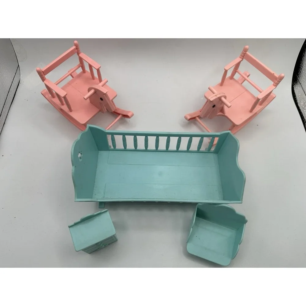 VINTAGE Bouncin‎ Babies FURNITURE LOT 1988 Crib, Rocker Horse, Dresser, Chair